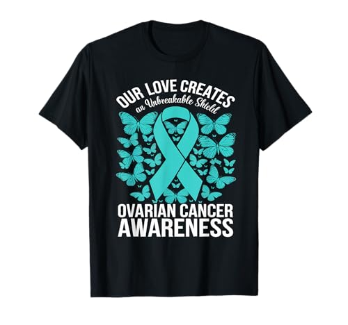 Ovarian Awareness Cinta verde azulado Escudo irrompible Mariposa Camiseta