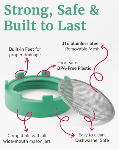 Elementi Sprouting Lids for Wide Mouth Mason Jars (Set of 2), Sprouting Jar Kit for Organic Sprouts, Alfalfa & Mung Bean Sprouts Grow Kit, 316 Stainless Steel Mesh Screen Strainer Lid (Mint) - Thumbnail 5