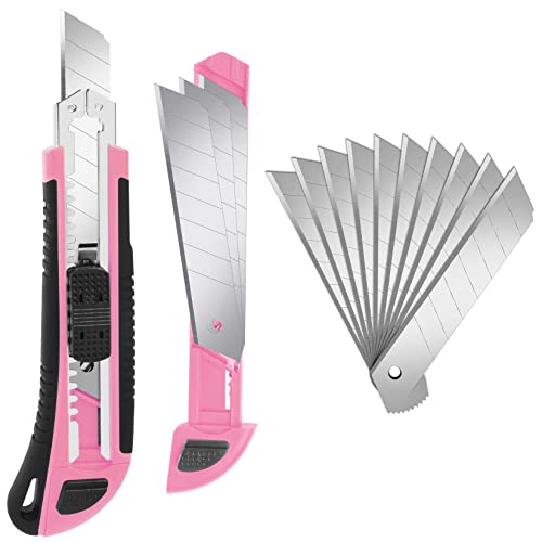 Artcut Taglierino per scatole, coltello multiuso a lama larga 18 mm retrattile, taglierino rosa con lama a cambio rapido, adatto per ufficio e casa