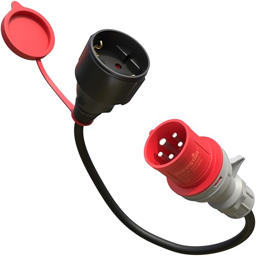 Poppstar 45cm CEE-Adapter IP44 als Elektoauto Zubehör (CEE: 16A 5-pol/Schuko-Steckdose-Kupplung: Stecker Typ F) H07RN-F 3G2.5
