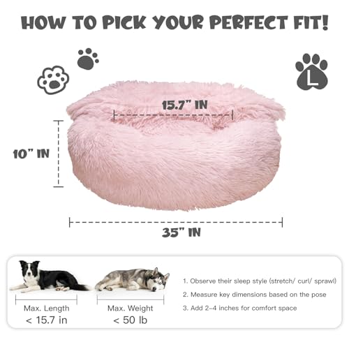 Image of Himax Dog Beds for Large Dogs, Comfort Dogs Bed with Blanket Attached, Calming Anti-Anxiety Fluffy Dog Bed Washable (20 inch /26 inch /35 inch) Pink