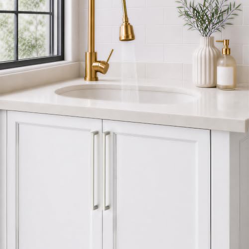 Image of Ravinte Brushed Nickel Kitchen Cabinet Solid Handles,10 Inch,5 Pack | Solid Zinc Alloy, Modern Slim Style, Square Design, Deep-Thread Firm Base, Screws Included, for Kitchen Drawers & Cupboards