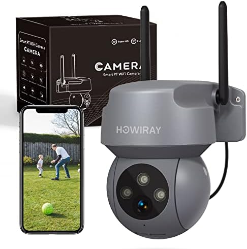 HOWIRAY 2K Security Camera Outdoor, 360° PTZ View Dome Surveillance Cameras with Auto Tracking, Motion Detection, Spotlight, Color Night Vision,2 Way Audio,24/7 SD Card Storage, IP66 (No Hidden Fees)
