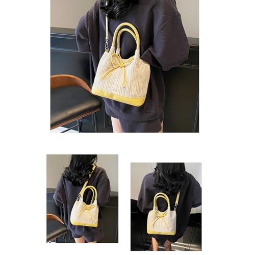 Bow Tie Tote Bag for Women, Straw Beach Bag Large Capacity, Handbag for Vacation Travel Daily(Yellow)3