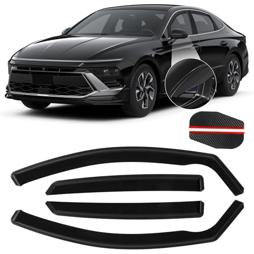 in-Channel Rain Guards 4pcs Fit for Hyundai Sonata 2020 2021 2022 2023 2024 2025 2026 Smoke Tinted Window Visors Wind Deflectors Vent Shield Shade with 2pcs Side Mirror Rain Visor Eyebrow