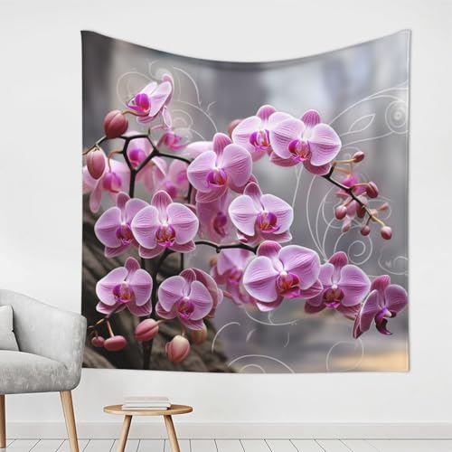 LHDGBWC Tapiz de orquídea rosa para dormitorio, decoración de pared, tapices estéticos, 60 x 40 pulgadas, decoración de pared, pósteres, tapiz bohemio para sala de estar, dormitorio, decoración del