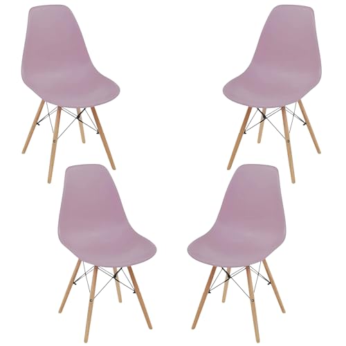 Samborella Pack 4 sillas de Comedor Modernas, Estilo nórdico, Asiento de plástico y Patas de Madera, sillas para Cocina y salón (Violeta)