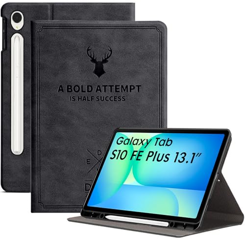 Image of Robustrion Cover Case for Samsung Galaxy Tab S10 FE Plus 13.1 inch Cover with [Pencil Holder] Deer Pattern Cover for Samsung Tab S10 FE Plus 13.1 inch Tab [Auto Sleep Wake Support] - Black