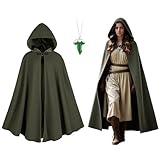 QPAXUCR Cloak with Hood Women, Medieval Costume Round Metal Buckle Cloak with Green Leaf Brooch Necklace for Halloween.