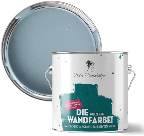 MissPompadour abwaschbare Wandfarbe Blau mit Grau 2,5 L, matt