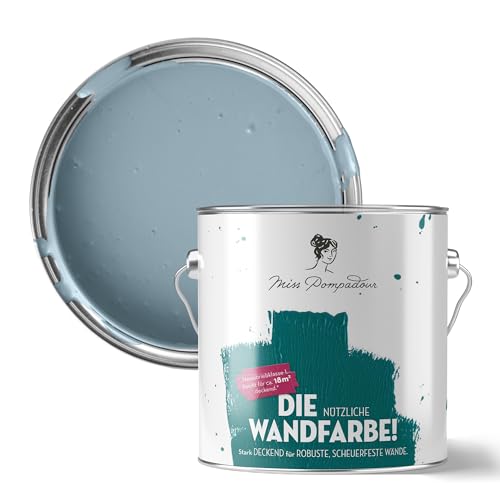 MissPompadour abwaschbare Wandfarbe Blau mit Grau 2,5L - hohe Deckkraft & Ergiebigkeit - matte, scheuerbeständige Innenfarbe - geruchsarm, wasserbasiert, atmungsaktiv - Die Nützliche