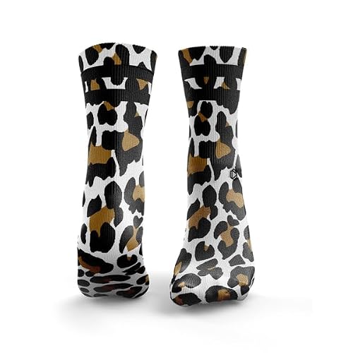 Hexxee Women's Original White 2Stripe Leopard Print Socks - : 7.5-10 Uk / 9.5-12 Us