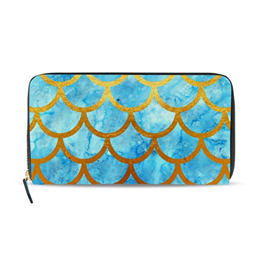 GIGIJY - Cartera larga de piel con cremallera para mujer, diseño de escamas de pez sirena, multicolor, Talla única