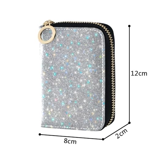 RFID Blocking Credit Card Wallets Zip Around Wallet Women Small Mens Wallet with Coin Pocket Sparkling Silver Glitter3
