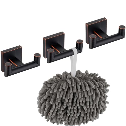 Image of KOKOSIRI Robe Hooks Bathroom Double Towel Coat Hook for Bath Kitchen Hardware Wall Mounted, 3 Pack Oil Rubbed Bronze Stainless Steel B1015ORB-P3