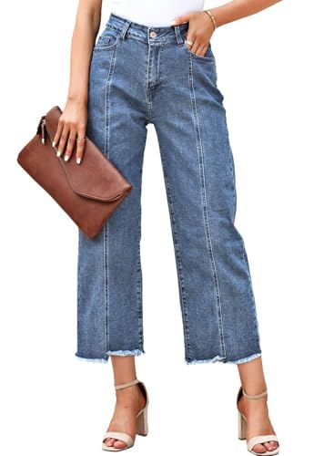 Image of Sidefeel Women's Jeans High Waisted Wide Leg Loose Fit Straight Leg Zimbaplatinum Cropped Denim Pants