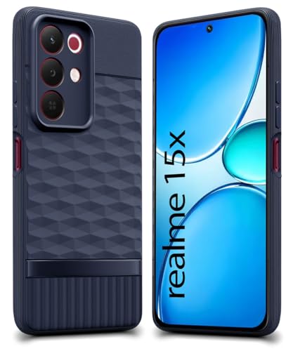 Image of WOW IMAGINE Back Cover for Realme Narzo 90X 5G / Realme C85 5G / Realme 15X 5G with Hexa Cube Design | Rubberised Case | Inner Velvet Fabric | Silicone Flexible Mobile Case | Camera Protection - Blue