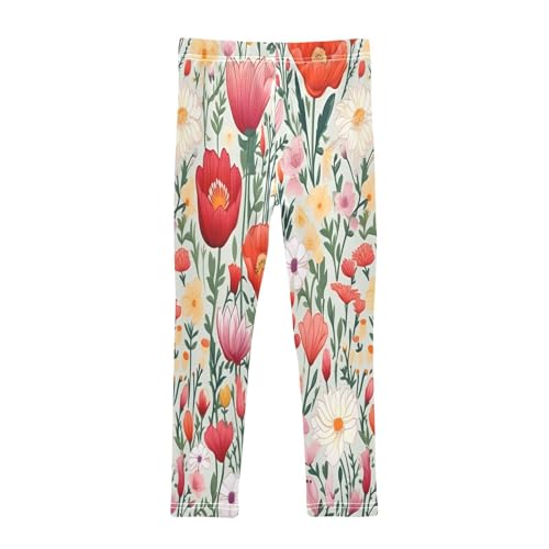Bolaz Toddler Girls Leggings Printed Yoga Pants Leggings Red White Pink Flower for Kids2
