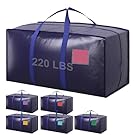 RMOHRO 6 Pack Moving Bags Heavy Duty 210GSM with Full-Open Side Zipper, 93L 65lbs Waterproof Foldable Storage Totes for College Dorm Move-In, Moving Boxes Alternative & Home Organization, Blue