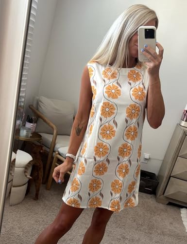 Image of Womens Summer Floral Print Mini Dress Romantic Sleeveless Shift Short Dress Vacation Fairy Dresses