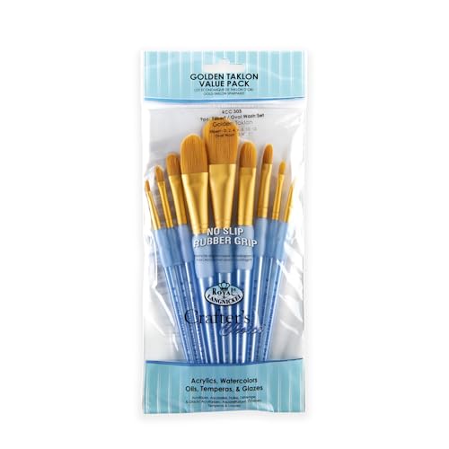 Royal and Langnickel Crafter's Choice Filbert and Wash Taklon Variety Brush Set - Gold (Pack of 9)