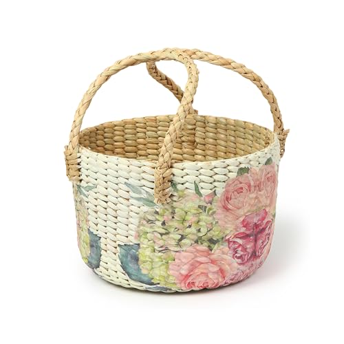 Image of Habere India-All the Cultures Fabricating India Handmade Gift Hamper Baskets | Cane Round Hamper | Fruit Baskets | Bamboo Organiser Basket | Jute Round Storage Basket - Multi (Design16 - D21xH29 cm)