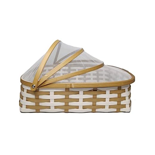 SaFFron Decor Travel-Friendly Pvc Fruit Mesh Basket With Net Cover|Easy To Open|Best For Picnic|Protects From Dust, Mosquitoes, Flies- 35.5X23X30.5 Cm (Large, Beige-White, Rectangular)