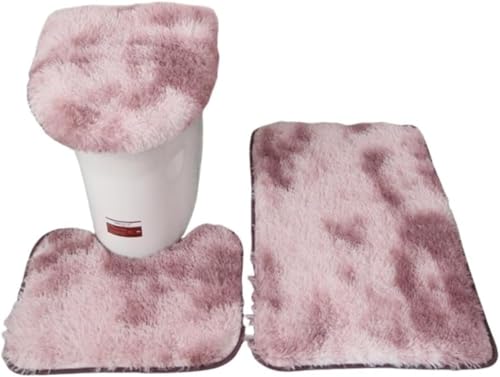 Tuyiutm トイレシートカバー、しっかり縫製、滑り止め、ユニバーサル、所定の位置に固定、拭き取り可能、滑り止め、無地、洗える、防臭、ふわふわ、吸収性、便座、トイレ、床に最適、3/4枚セット (B,タイダイ柄3点セット=U字型+カバー+玄関マット)