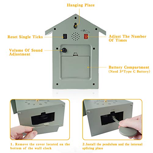 Keypower Cuckoo Clock Cuckoo Wall Clock,Cuckoo Bird Voices Call, Design Clock Pendulum, Bird House, Wall Art Home Living Room Kitchen Office Decoration (Green) #TOP5