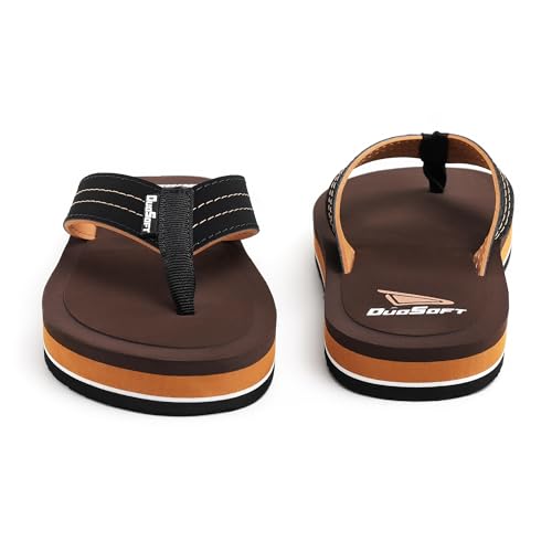 Image of Duosoft Men's Slipper Flip Flops, Brown, Anti-Skid Rubber Sole, Arch Support, Superior Shock Absorption, Super Soft