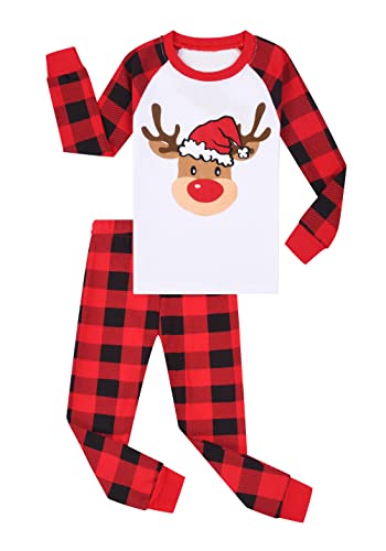 Benaive Christmas Pajamas Set Boys Girls, Holiday Pjs for Boy Cotton Pajama, 2-Piece Children Kids Sleepwear Pants Set (Reindeer, Multicolor, 7) - image 1