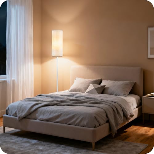 Image of White Floor Lamps for Living Room with Remote and Foot Switch, 64.4 inch Modern Standing Tall Lamp, Dimmable Corner Lamp for Bedroom, Office, Bulb Included, 3000K-6500K, FCC Listed WW06LD05W1