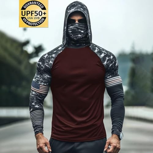 Men's UPF 50+ Sun Protection Pullover Hoodie with Mask OutdoorJacket Long Sleeve Fishing Hiking Performance Shirt2