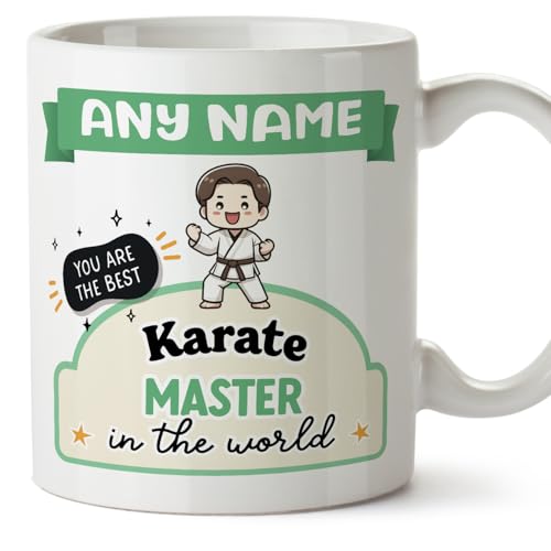 MUGFFINS Tazas Personalizadas para MAESTRO DE KARATE hombre - En Inglés - Best in the World - Kawaii - 11 oz / 330 ml - Regalo Personalizable original y divertido