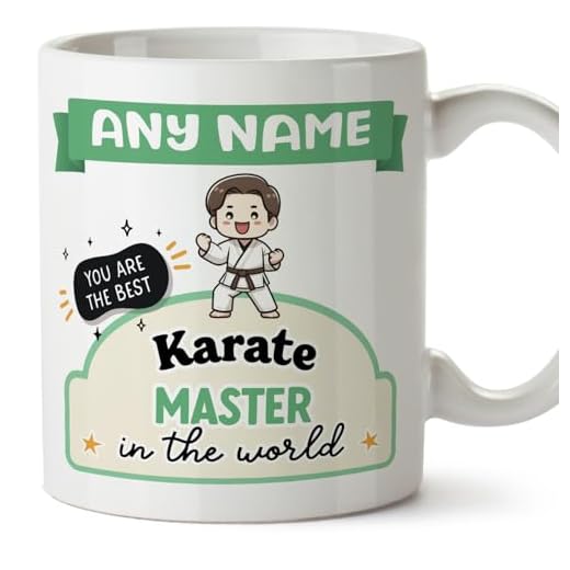 MUGFFINS Tazas Personalizadas para MAESTRO DE KARATE hombre - En Inglés - Best in the World - Kawaii - 11 oz / 330 ml - Regalo Personalizable original y divertido