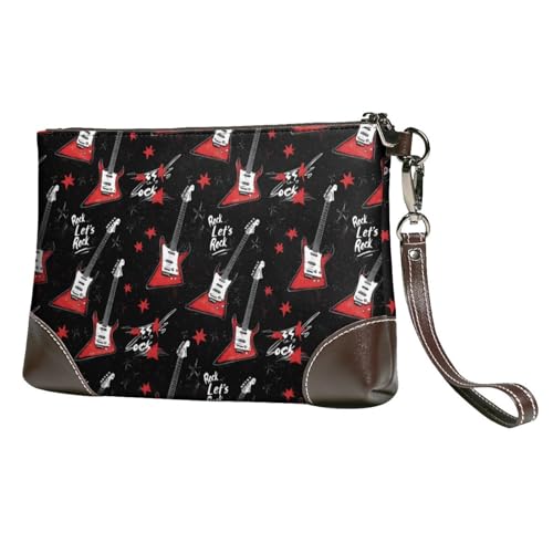 Portefeuille portable guitare rock rouge en cuir véritable avec dragonne