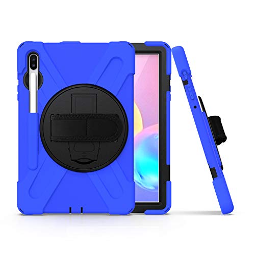 Kiq Galaxy Tab S7 Case 11", Shockproof Heavy Duty Durable Dual-Layer Cover Kickstand Hand Strap Shoulder Carrying Sling For Samsung Galaxy Tab S7 T870/ Samsung Galaxy Tab S8 X700 (Shield Blue) #TOP5