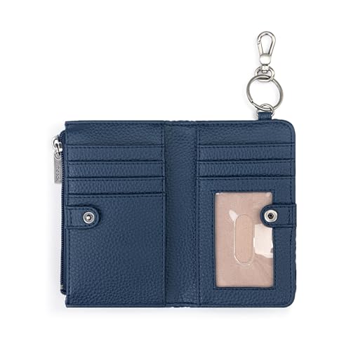 Image of The Sak Encino Card Wallet - Women's Crochet Wallet For Everyday - Slim Wallet With Zipper, Credit Card Slots & Coin Holder - Denim Tonal Straw