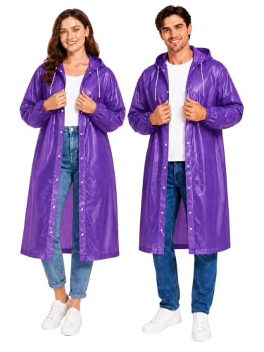 Image of Hooded Waterproof Men's & Women's Raincoat, Lightweight Long Rain Jacket, Button Front, Windproof Outdoor Rainwear | Free Size |