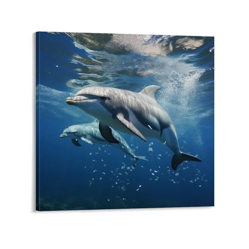 Toile murale abstraite dauphins mignons 60x60 cm pour salon