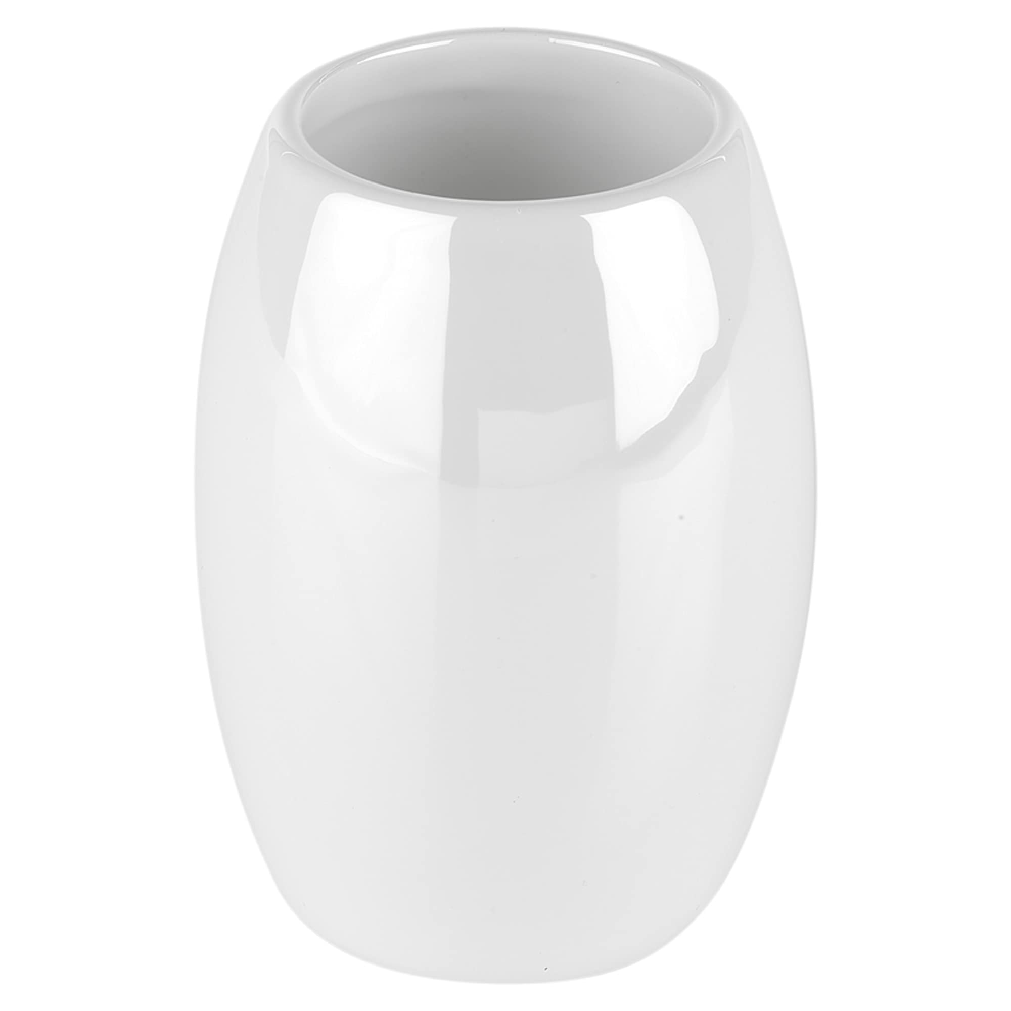 URBNLIVING 3pcs Ceramic Shiny Colour Matching Bathroom Dispenser Tumbler Toilet Brush Set (White, Toothbrush Tumbler)