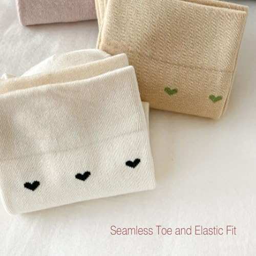 Image of Women's Cute Heart Pattern Crew Socks - 3 Pairs Colorful Novelty Gift Set - Soft Cotton Cozy Socks for Casual Wear
