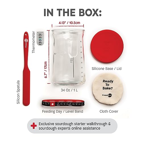 KNEADACE Pro Sourdough Bread Starter Kit - 34 oz Large Capacity Sourdough Starter Jar with 5 unique features for the perfect sour dough bread & sourdough starter kit - sourdough supplies (KA06)