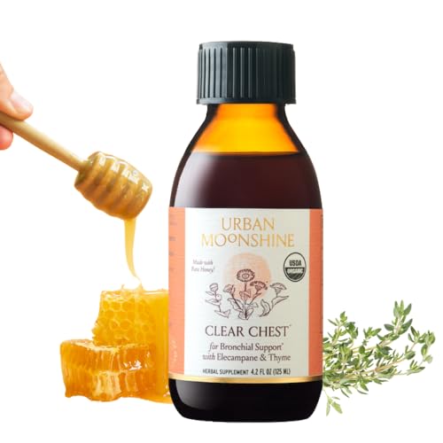 Urban Moonshine Clear Chest Syrup - Clear Lungs - Immune Support - Respiratory Health - Elecampane - Licorice Root - Raw Honey - Certified Organic - Natural - 4.2 Fl Oz