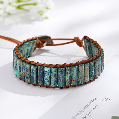 Image of Plumiss Women Boho Handmade Natural Stone Crystal Leather Bead Wrap Bracelets Collection