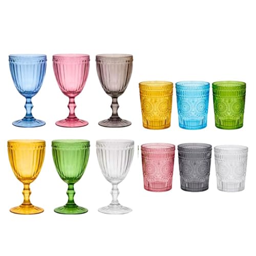 cecaro group – Set Bicchieri e Calici Olivia in Vetro Colorato - 6 Bicchieri da 300 ml + 6 Calici da 330 ml