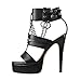 richealnini Women's Crisscross Platform Stiletto High Heels Strappy Sandals with Buckle Grommets Eyelets Rings Chains Rivet Heels Peep Toe Open-back Slingback Black Punk Heels Size 7