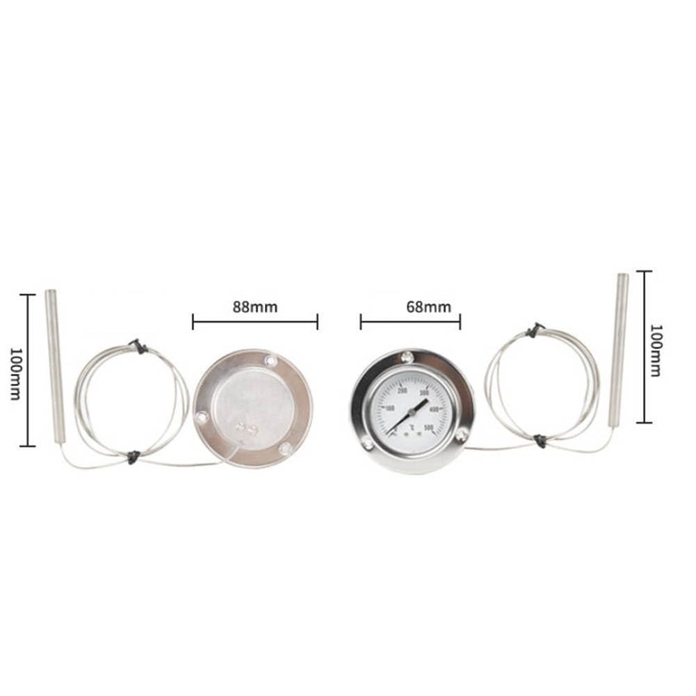 Termómetro de horno de acero inoxidable con sonda de 1,5 m, calibre de 0 a 600 °C para hornear en cocina y control de temperatura de caldera industrial