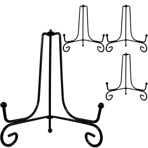 HENABLE 4PCS Premium Black Iron Plate Stands for Display 6 Inch, Decorative Solid Metal Plate...