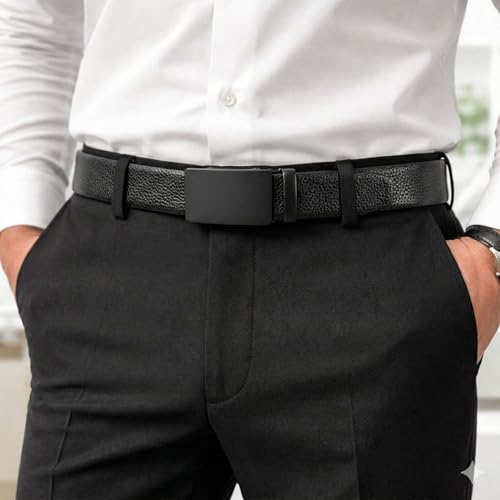 Image of Men Automatic Buckle Belt Leather Adjustable 30-42 Inch | Ratchet Belt for Men Formal Casual Stylish Black Belt